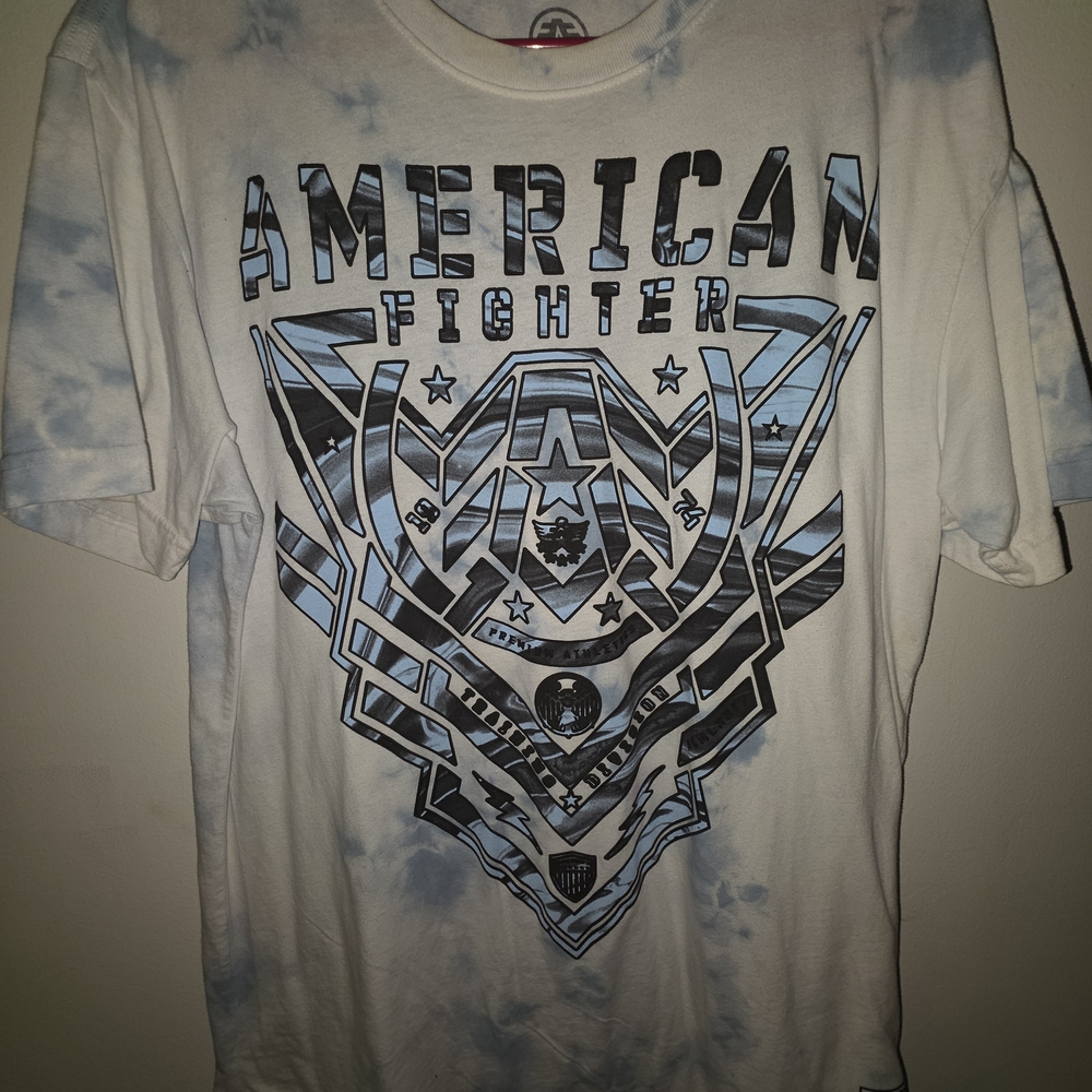 American Fighter White and Blue Graphic Tee